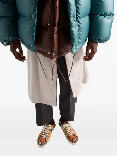 Prada Laced Floral Print Canvas Sneakers In Brown