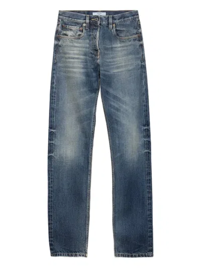 Prada Distressed Low-rise Straight Jeans In Blue
