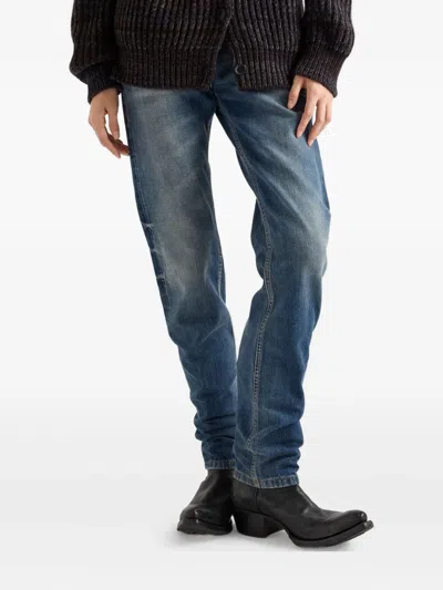 Prada Distressed Low-rise Straight Jeans In Blue