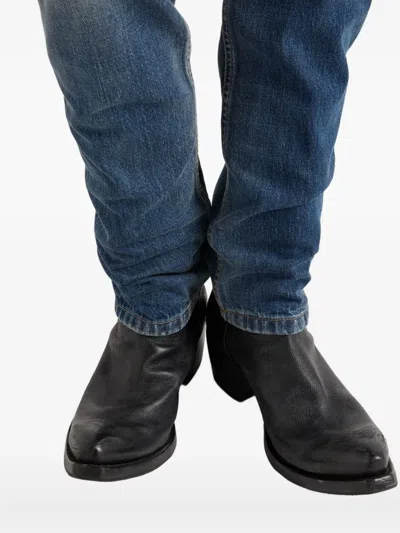 Prada Distressed Low-rise Straight Jeans In Blue