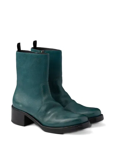 Prada Leather Booties In Blue