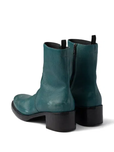 Prada Leather Booties In Blue