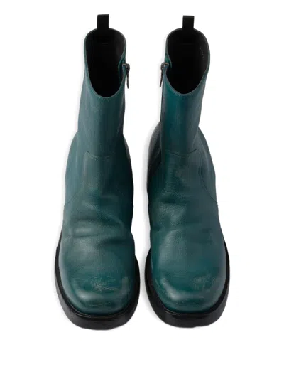 Prada Leather Booties In Blue
