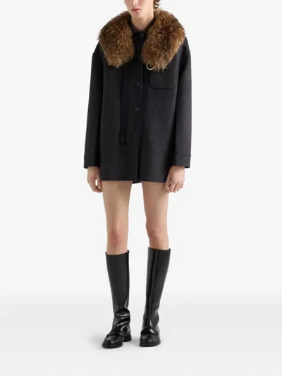 Prada Single-breasted Double Cashwool Caban Jacket In Animal Print