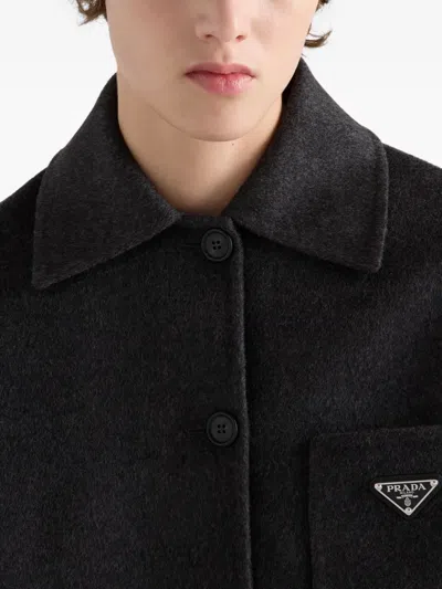 Prada Single-breasted Double Cashwool Caban Jacket In Animal Print