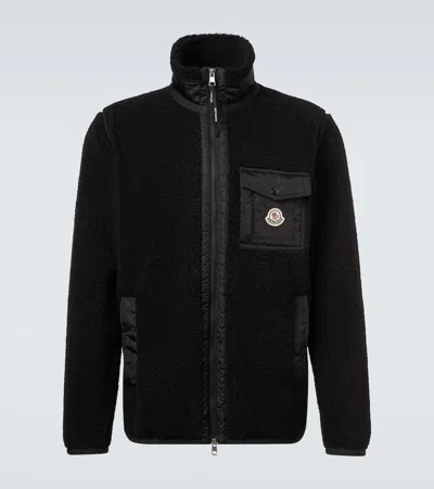 Moncler Teddy-effect Fleece Sweatshirt With Zip And Pocket In Black