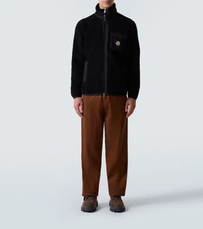 Moncler Teddy-effect Fleece Sweatshirt With Zip And Pocket In Black