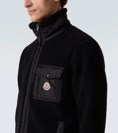 Moncler Teddy-effect Fleece Sweatshirt With Zip And Pocket In Black