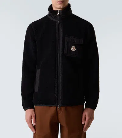 Moncler Teddy-effect Fleece Sweatshirt With Zip And Pocket In Black