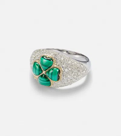 Yvonne Léon 9kt Gold Ring With Diamonds And Malachite In Multi