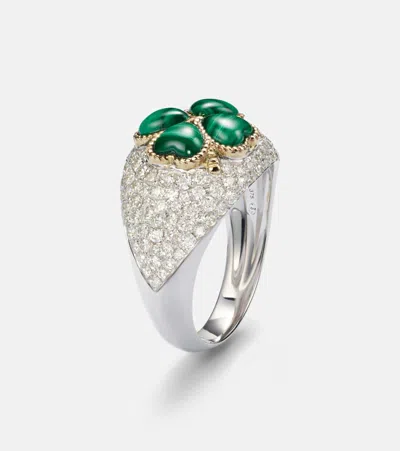 Yvonne Léon 9kt Gold Ring With Diamonds And Malachite In Multi