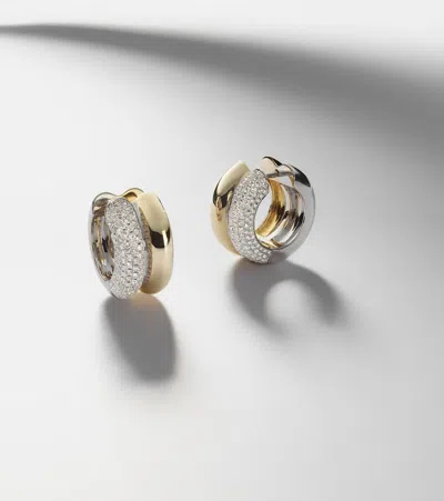 Yvonne Léon 9kt White And Yellow Gold Hoop Earrings With Diamonds In Multi