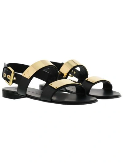 Shop Giuseppe Zanotti 'zak' Sandals In Black/ Gold