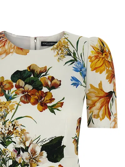 Dolce & Gabbana Midi Dress In Cretonne With A Bouquet Print In Multi