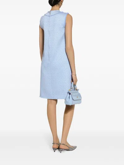Dolce & Gabbana Sleeveless Raschel Tweed Dress With Dg Logo In Blue