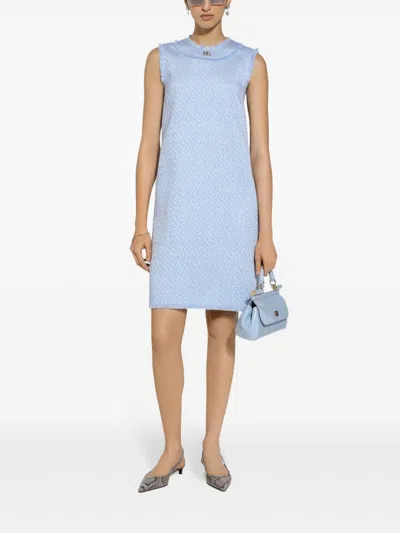 Dolce & Gabbana Sleeveless Raschel Tweed Dress With Dg Logo In Blue