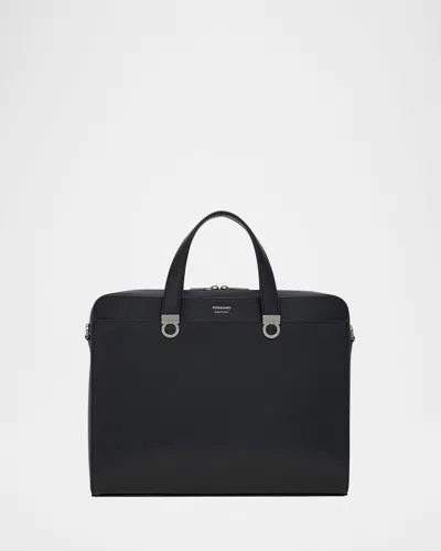 Ferragamo Men Gancini Business Handbag In Black