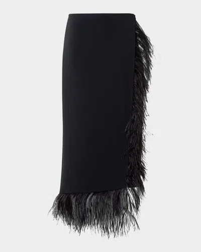 Akris Feather-trim Wool Stretch Double Face Midi Wrap Skirt In Black