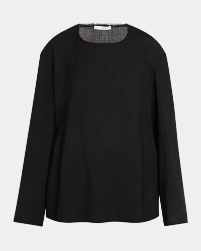 The Row Cattaleya Raw-edge Long-sleeve Wool Top In Black