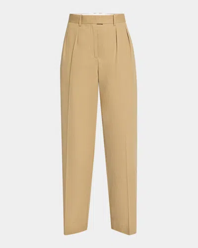 The Row Alfidis Pleated Straight-leg Cotton-cashmere Pants In Neutral