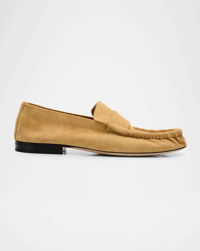 The Row Beige Suede Soft Moccasins In Yellow