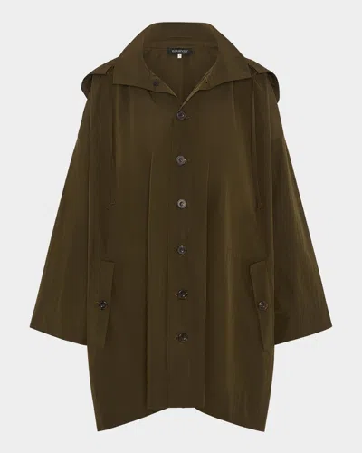 Eskandar Smaller-front Larger-back High-neck Coat With Button Away Hood (long Plus Length) In Green
