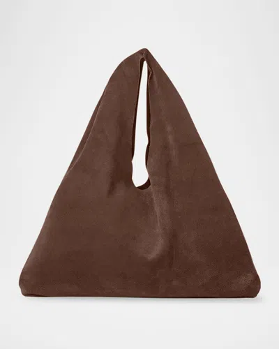 The Row Small Bindle Top-handle Bag In Plush Suede In Brown