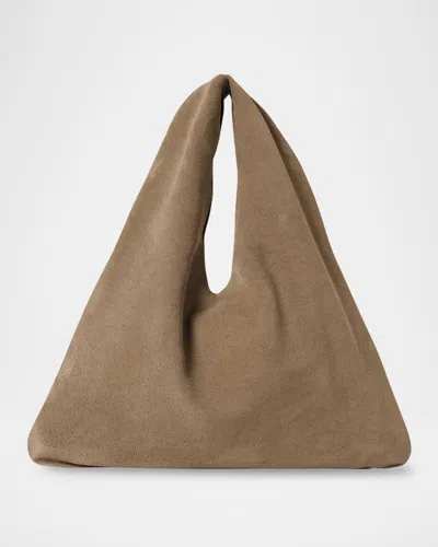 The Row Small Bindle Top-handle Bag In Plush Suede In Brown