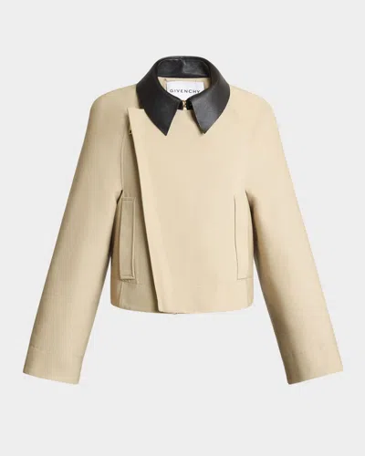 Givenchy Womens Cropped Leather-collar Cotton And Wool-blend Peacoat Beige In Sand