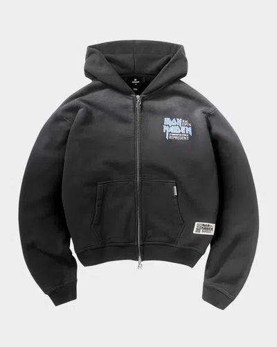 Represent Iron Maiden Anniversary Zipped Hoodie In Black