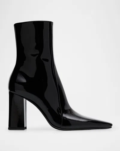 Saint Laurent Rainer 90 Patent Leather Ankle Boots In Black