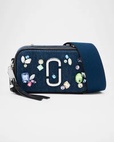 Marc Jacobs The Snapshot Embellished Denim Crossbody Bag In Blue