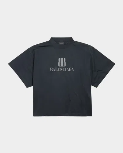 Balenciaga Black Nano Bb Cropped T-shirt In Gray