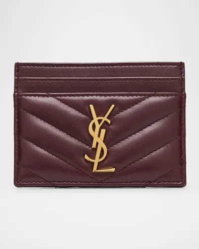 Saint Laurent Ysl Monogram Card Case In Quilted Smooth Leather In Orange