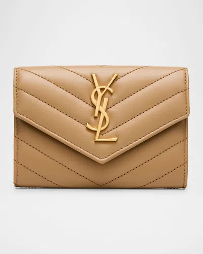 Saint Laurent Ysl Monogram Small Flap Wallet In Smooth Leather In Brown