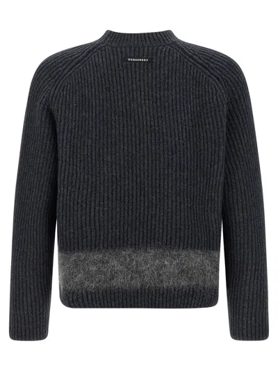 Dsquared2 Chunky Knit Girocollo In Lana E Alpaca Lavorazione A Coste Sweater In Black