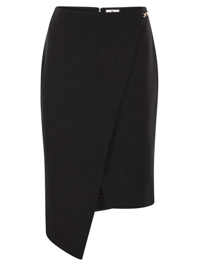 Elisabetta Franchi Viscose And Wool Skirt With Asymmetrical Design In Black
