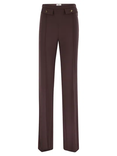 Elisabetta Franchi High-waisted Flared Pants With Decorative Button Details In Burgundy
