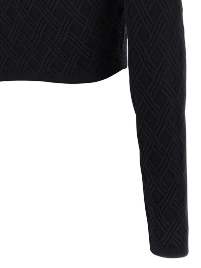 Elisabetta Franchi Diamond Knit Cardigan With Black Jewel Detail In Black