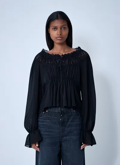 Chloé Silk Georgette And Lace Top In Black