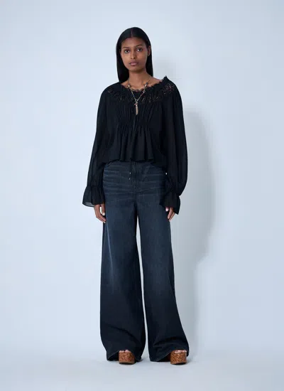 Chloé Silk Georgette And Lace Top In Black