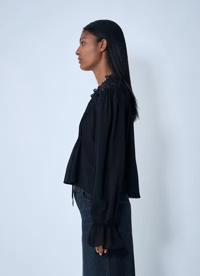 Chloé Silk Georgette And Lace Top In Black