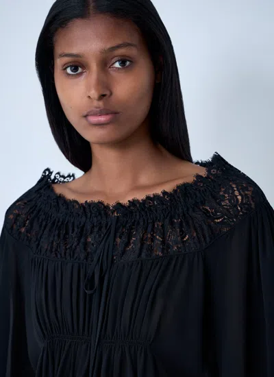 Chloé Silk Georgette And Lace Top In Black