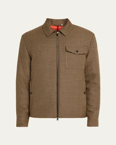Moncler Houndstooth-pattern Zip-front Jacket In Brown