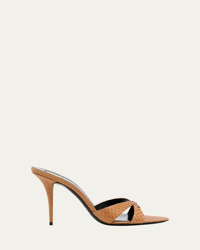 Saint Laurent Kirat Snake Mule Sandals In Brown