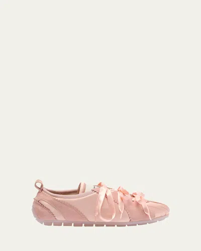 Simone Rocha Ballerina Grip Satin And Suede Sneakers In Pink