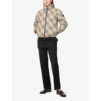 Burberry Womens Sand Ip Check Check-print Hooded Shell-down Jacket In Neutral