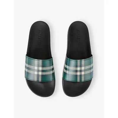 Burberry Mens Green Comb Furley Check Rubber Sliders