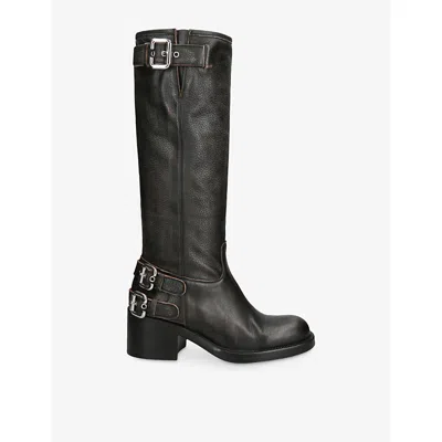 Chloé Dakota Burnished Leather Knee-high Moto Boots In Black