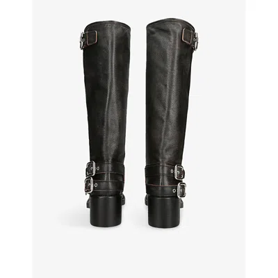 Chloé Dakota Burnished Leather Knee-high Moto Boots In Black